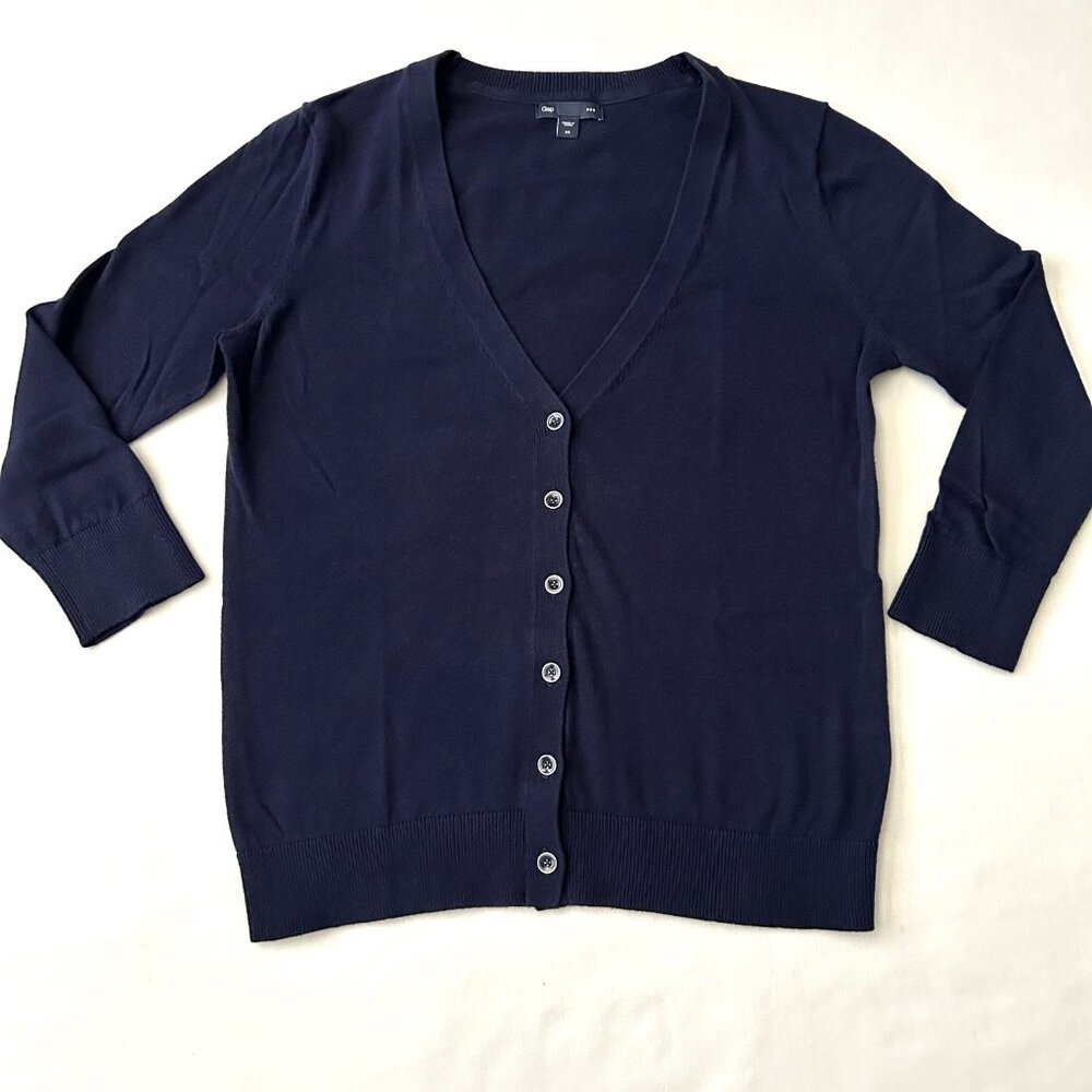 Woman's Gap Factory Purple-Navy 3/4 Sleeve 100% Cotton V-Neck Cardigan XS